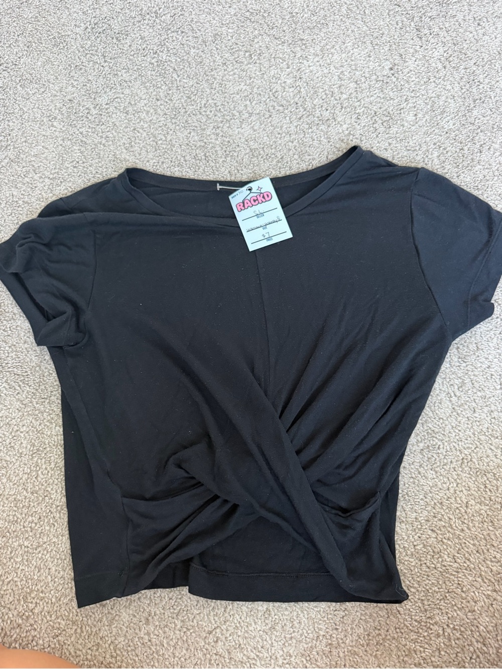 Black Twist-Front Short Sleeve Top